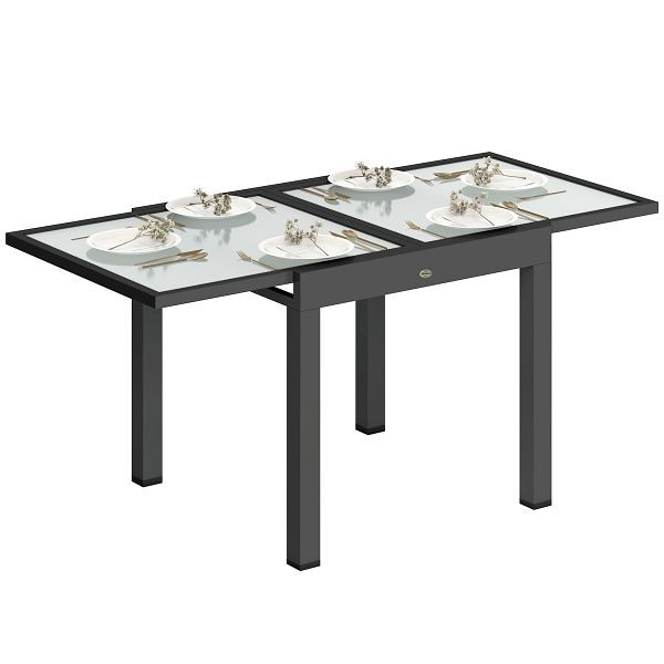 Outsunny Gartentisch ausziehbar Outdoortisch Erweiterbar, wetterbeständig, 160 cm × 80 cm × 75 cm, Schwarz, 84B-297V01BK