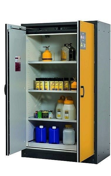 asecos Sicherheitsschrank Q-CLASSIC-30, Q30.195.116 in sicherheitsgelb RAL 1004 mit 3x Fachboden (Stahlblech), 31003-060-30003