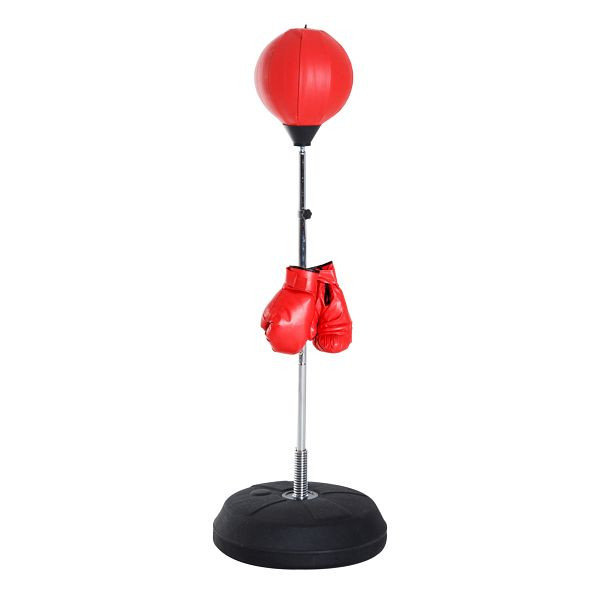 HOMCOM Box-Set mit Punchingball, höhenverstellbar, inkl. Boxhandschuhe, 126-144cm, Rot, A91-059RD