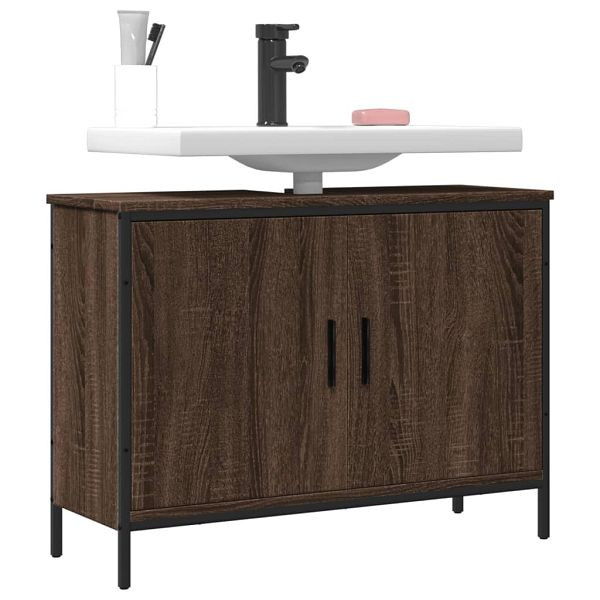 vidaXL Waschbeckenunterschrank Braun Eiche 80x30x60 cm Holzwerkstoff, 842455