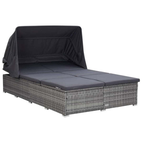 vidaXL 2-Personen-Sonnenliege mit Auflage Poly Rattan Grau, 310236