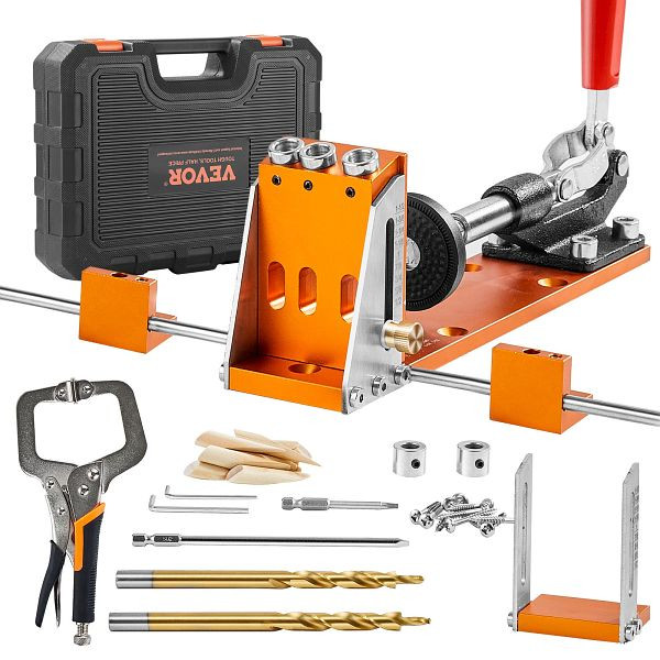 VEVOR Pocket Hole Jig Kit Dreitaschenloch mit Schraubenschlüssel & Vierkantantriebsbits, inkl. Koffer, TSXKKJPGDGJJQ2BJPV0