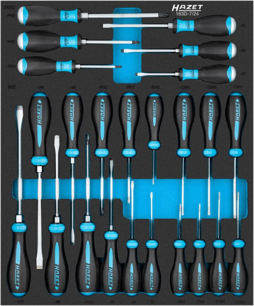 Hazet Schraubendreher Satz, 24-teilig, 0,6 x 3,5 – 2 x 12, PH0 – PH3, T8H – T30H, 163D-7/24