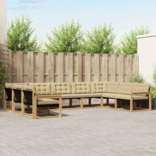 vidaXL Outdoor-Sofagarnitur mit Kissen 9-teilig Weiß und Beige, 3389063