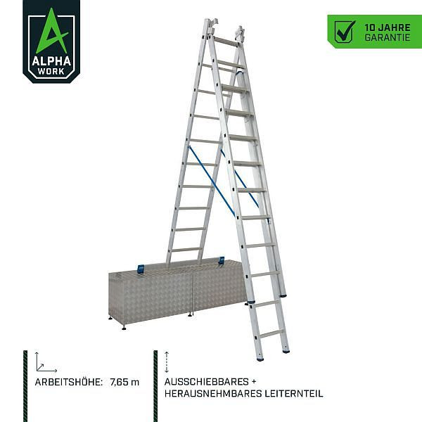 Alpha Work Sprossen-Vielzweckleiter, dreiteilig, Treppengängig, 3x10 Sprossen, 80311