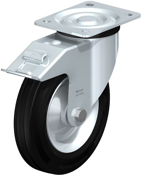 Blickle L-RD 202R-FI Stahlblech-Lenkrolle, mittelschwere Ausführung, mit Anschraubplatte & Feststeller, Zweikomponenten-Vollgummi, Schwarz, 57034
