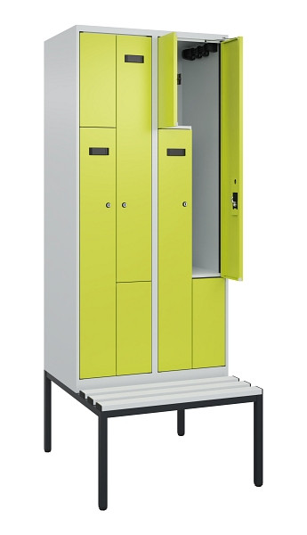 C+P Z-Spind Evolo PLUS, Bank, 4 Fächer, 2120x800x815mm, 7035/0024, Zylinderschloss, Sitzfläche Kunststoff, Sitzbank, 0490537-224 S10096