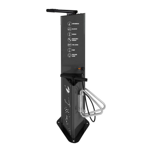 Stein HGS Fahrrad-Servicestation Modell BM3021, mit Fahrradständer, RAL 9005 - Tiefschwarz, 63686.0008