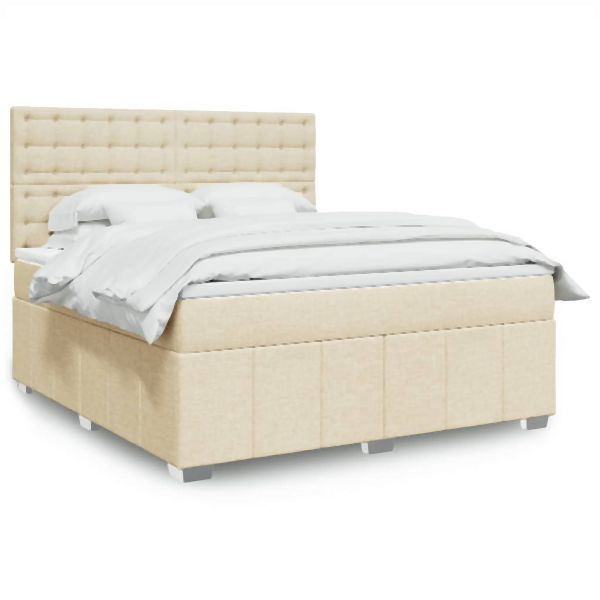 vidaXL Boxspringbett mit Matratze Creme 180x200 cm Stoff, 3291766
