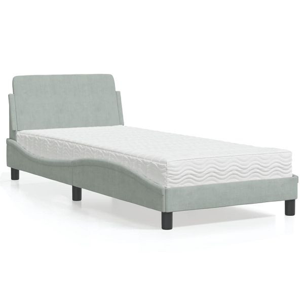 vidaXL Bett mit Matratze Hellgrau 90x190 cm Samt, 3208311