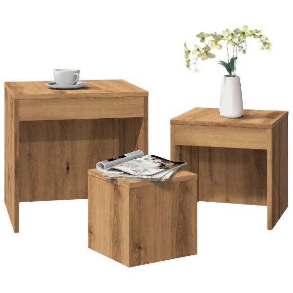 vidaXL Satztische 3 Stk. Artisan-Eiche Holzwerkstoff, 856687