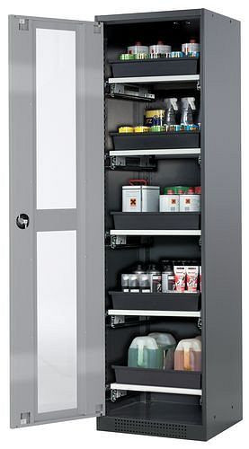 asecos Chemikalienschrank Systema-T CS-55LG, Korpus anthrazit, Flügeltüren silber, 5 Tablarauszüge, 208996