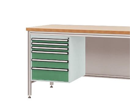 Manuflex Gehäuse-Unterbau für ALU-Arbeitstische, Nutzhöhe 500 mm mit 6 Schubfächern, für Tischtiefe 800 mm, Resedagrün, ZB4922.6011