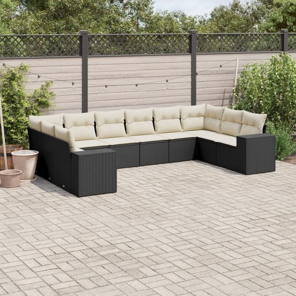 vidaXL 10-teilig Garten-Sofagarnitur mit Kissen Schwarz Poly Rattan, 3255403