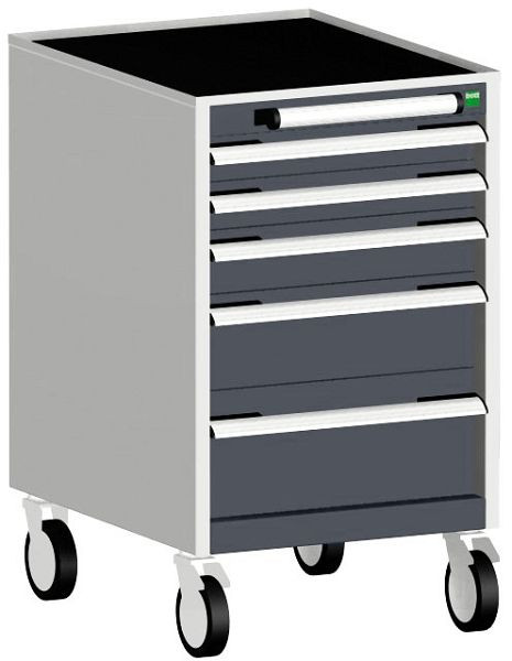 bott cubio Schubladenschrank mobil bestückt mit 5 Schubladen BxTxH: 525 x 650 x 880 mm, RAL 7035/7016, 40402113.19V