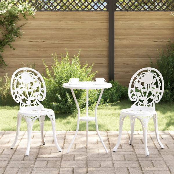 vidaXL 3-teiliges Garten Bistro Set Weiß Gusseisen, 42002388