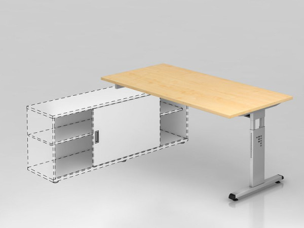 Hammerbacher Anbauschreibtisch T-Fuß 160x80cm Ahorn/Silber, Arbeitshöhe einstellbar auf 72cm, 75cm, 78cm, VOSE16/3/S