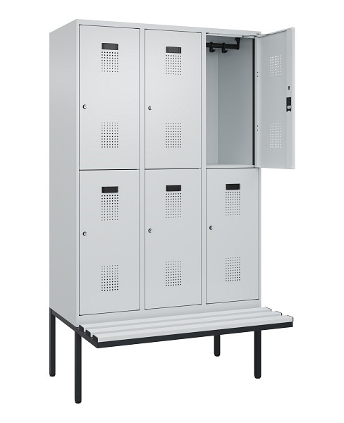 C+P Doppelstock-Spind Evolo PLUS, Bank, 6 Fächer, 2120x1200x815mm, 7035/7035, Zylinderschloss, Sitzfläche Kunststoff, 0493407-32 S10121