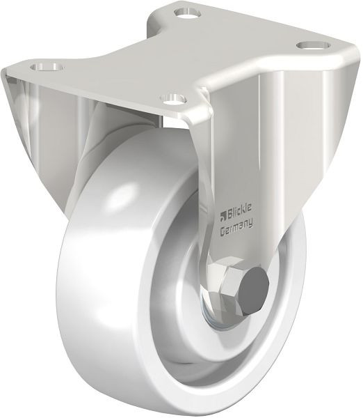 Blickle BKX-SPO 100XK-1 Edelstahl-Schwerlast-Bockrolle mit Anschraubplatte, Polyamid, Weiß, 754140