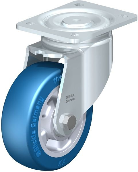 Blickle LH-ALBS 150K Stahlblech-Lenkrolle, Schwerlast-Ausführung, mit Anschraubplatte, Blickle Besthane® Soft, Blau, 746414