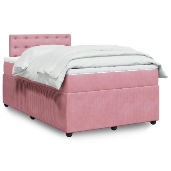 vidaXL Boxspringbett mit Matratze Rosa 120x190 cm Samt, 3290003
