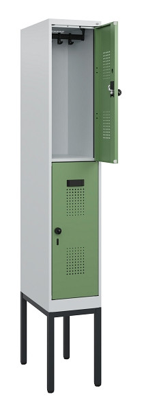 C+P Doppelstock-Spind Evolo PLUS, Gestell, 2 Fächer, 1950x300x500mm, 7035/6011, Drehriegel, 0493305-10 S10010