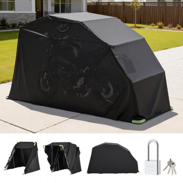 VEVOR Motorrad Zeltgarage 3460x1375x1900 mm, mit Sicherheitsschloss, 600D Oxford, Allwetter, Belüftungsfenster, Schwarz, FZSMTCPXH000B3MVP001V0