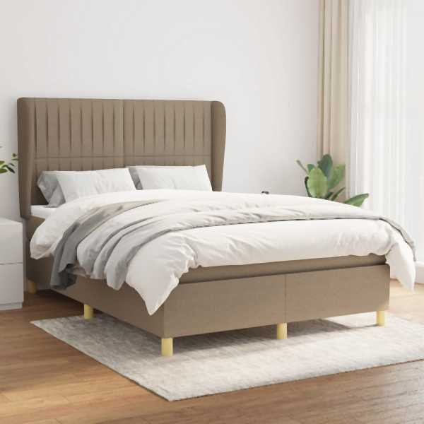 vidaXL Boxspringbett mit Matratze Taupe 140x200 cm Stoff, 3128689