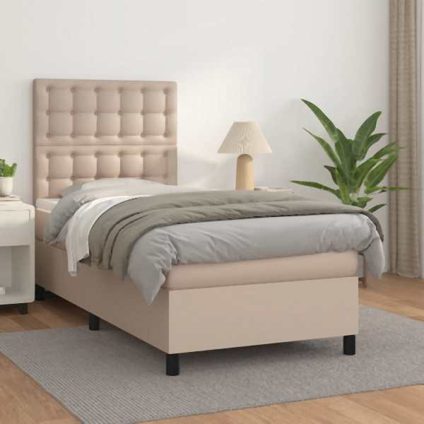vidaXL Boxspringbett mit Matratze Cappuccino-Braun 90x190cm Kunstleder, 3142820