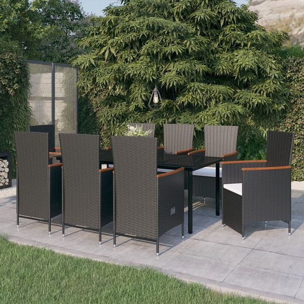 vidaXL 9-teilig Garten-Essgruppe mit Kissen Schwarz, 3099462