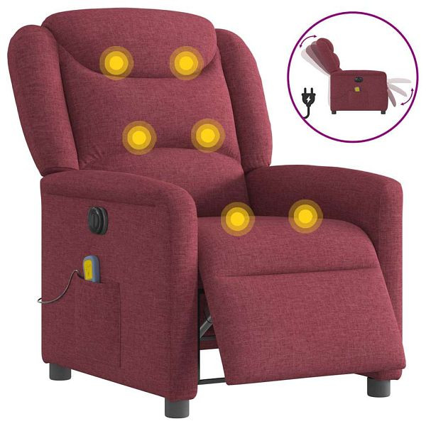 vidaXL Massagesessel Elektrisch Weinrot Stoff, 3303187, 8721102961694