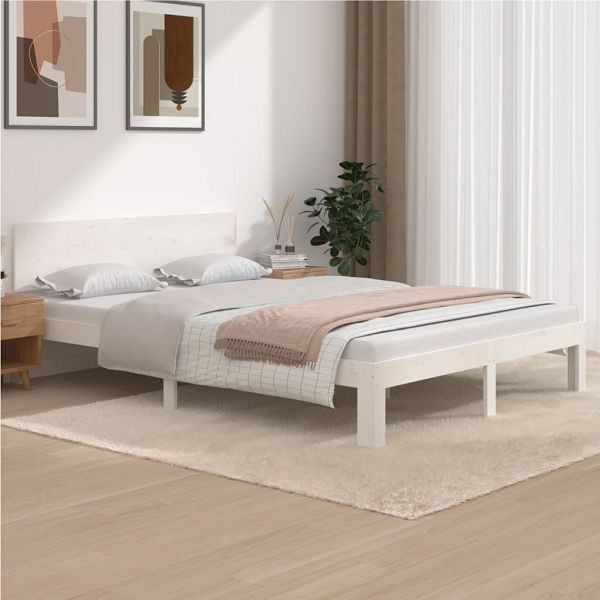 vidaXL Massivholzbett Weiß Kiefer 140x200 cm, Material des Bettgestells: Massives Kiefernholz, 810496