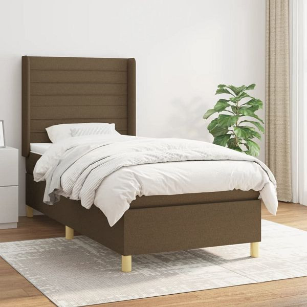 vidaXL Boxspringbett mit Matratze Dunkelbraun 100x200 cm Stoff, 3132052