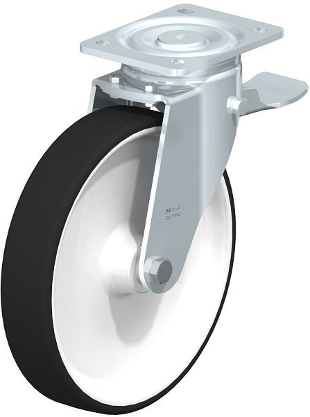 Blickle LH-POTH 250G-ST Stahlblech-Lenkrolle, Schwerlast-Ausführung, mit Anschraubplatte & Feststeller, Thermoplastisches Polyurethan, Grau, 852353