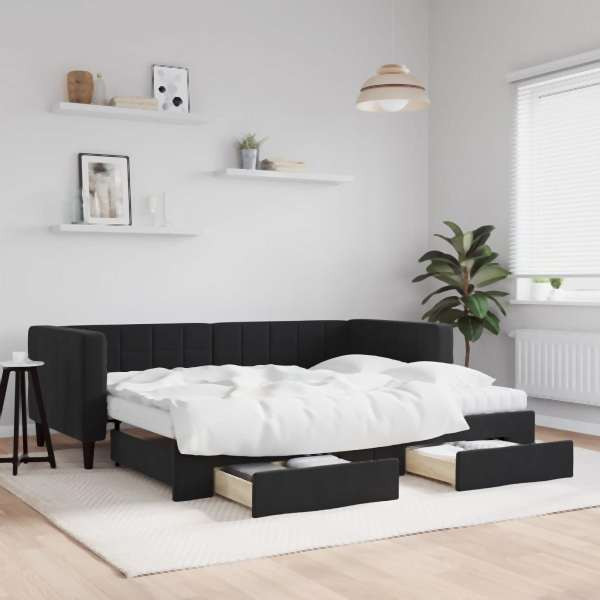 vidaXL Tagesbett Ausziehbar mit Schubladen Schwarz 90x200 cm Samt, 3196767