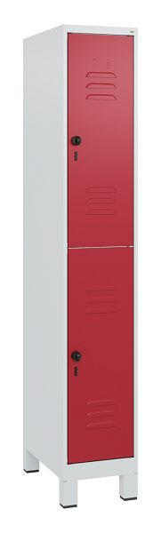 C+P Doppelstöckiger Spind Classic PLUS, Füße, 1800x300x500mm, 7035/3003, Drehriegel, 0803107-10 S10001