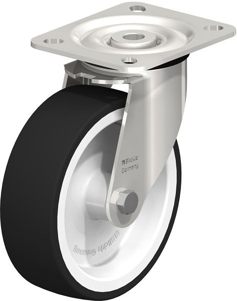 Blickle LX-POTH 125G Edelstahl-Lenkrolle, mittelschwere Ausführung, mit Anschraubplatte, Thermoplastisches Polyurethan, Grau, 755193