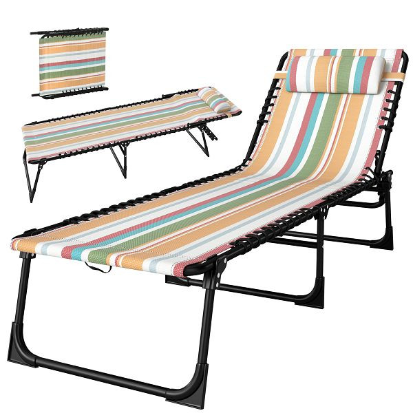 Outsunny Sonnenliege, Faltbare Gartenliege, Klappliege, 4-stufige Rückenlehne, Stahl, Netzstoff, 189 x 58 x 30 cm, Mehrfarbig, 84B-206MX