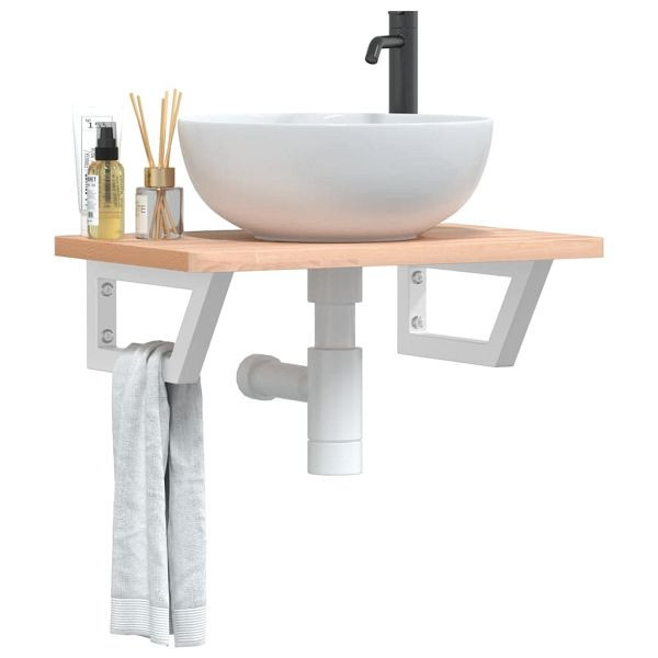 vidaXL Waschbeckenregal Wandmontage Stahl und Massivholz Buche, 3302358