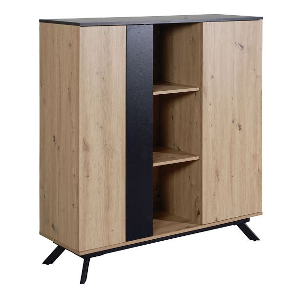 Wohnling Highboard 110x125x40 cm MDF Sideboard in Eiche-Dekor/Schwarz, Kommode mit 2 Türen, Kommodenschrank mit Regal, Flurschrank Modern, WL6.666