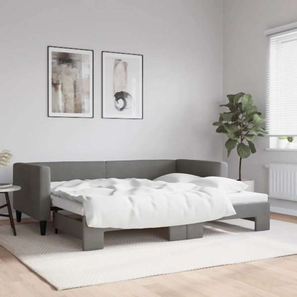 vidaXL Tagesbett Ausziehbar Dunkelgrau 90x200 cm Stoff, 3196579