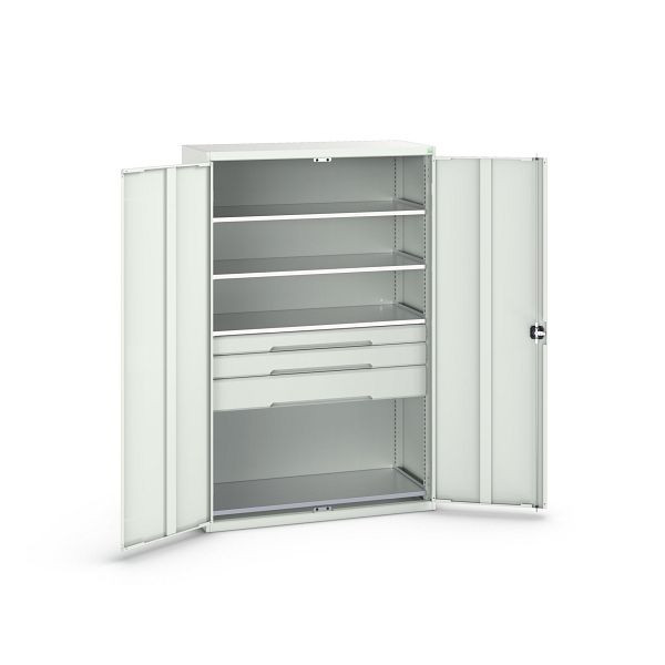 bott verso Flügeltürschrank mit Schubladen, mit 4 Fachböden und 3 Schubladen, BxTxH: 1300 x 550 x 2000 mm, Lichtgrau / Lichtgrau, 16926655.16