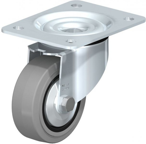 Blickle LK-POEV 100KD-3-SG-FA Stahlblech-Lenkrolle, schwere Ausführung, mit Anschraubplatte, Elastik-Vollgummi, Grau, 851047