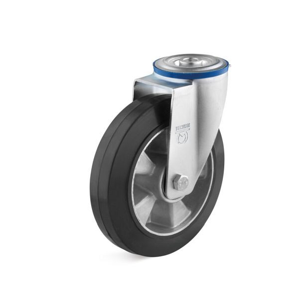Torwegge Elastik-Vollgummi Lenkrolle, Tragfähigkeit 200 kg, Rad-Ø 125 mm, Radbreite 40 mm, Bauhöhe Gehäuse 92,5 mm, Gesamtbauhöhe 155 mm, 0029695