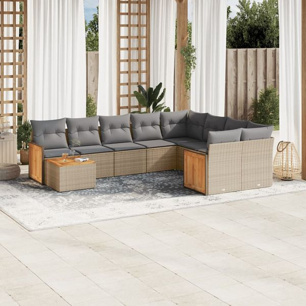 vidaXL 10-teilig Garten-Sofagarnitur mit Kissen Beige Poly Rattan, 3260400