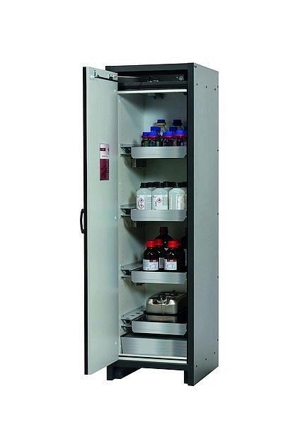 asecos Sicherheitsschrank Q-CLASSIC-30, Q30.195.056 in enzianblau RAL 5010 mit 3x Auszugswanne Standard (Edelstahl), 31002-067-30096