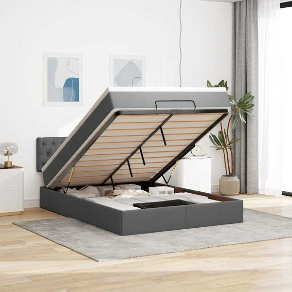 vidaXL Ottomane Bett mit Matratze & LEDs Dunkelgrau 140x190 cm Stoff, 3312389