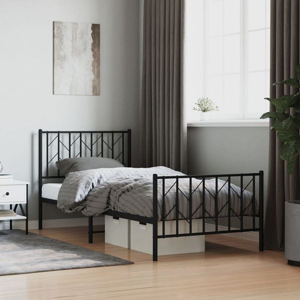 vidaXL Bettgestell mit Kopf- und Fußteil Metall Schwarz 90x200 cm, 374448