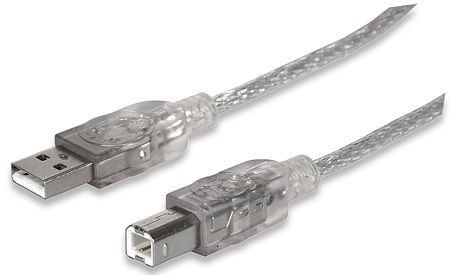MANHATTAN USB 2.0 Typ B-Anschlusskabel, Typ A Stecker - Typ B Stecker, 480 Mbps, 4,5 m, Silber, 393836