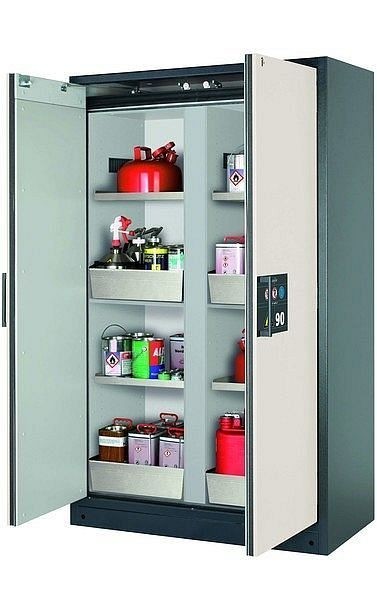 asecos Sicherheitsschrank Q-CLASSIC-90, Q90.195.120.MM in reinweiß RAL 9010 mit 4x Fachboden (Edelstahl), 34192-050-34207